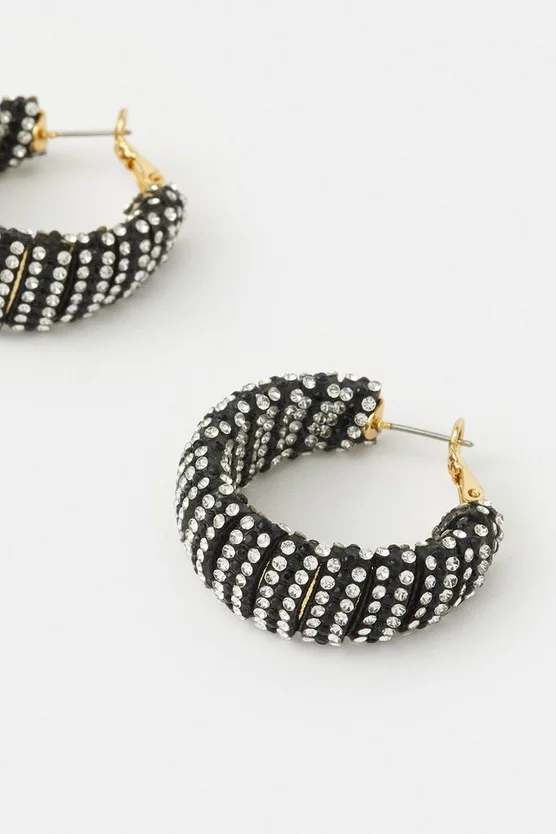 Brand new โค๏ธ Karen Millen Diamante Detail Statement Hoop Earrings - black ๐ 6 Brand new โค๏ธ Karen Millen Diamante Detail Statement Hoop Earrings - black ๐ - Image 4
