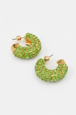 Best Pirce 😀 Karen Millen Gold Plated Green Diamante Hoop Earrings 👍 -Occasionwear Popular Store bkk06204 green xl 2