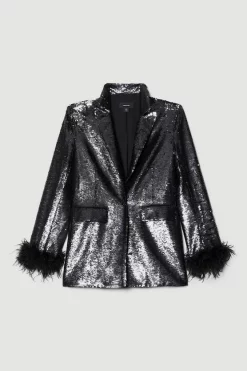 Deals 🤩 Karen Millen Feather & Sequin Tailored Single Breasted Jacket - black 🤩 14 Deals 🤩 Karen Millen Feather & Sequin Tailored Single Breasted Jacket - black 🤩 -Occasionwear Popular Store bkk06218 black xl 4