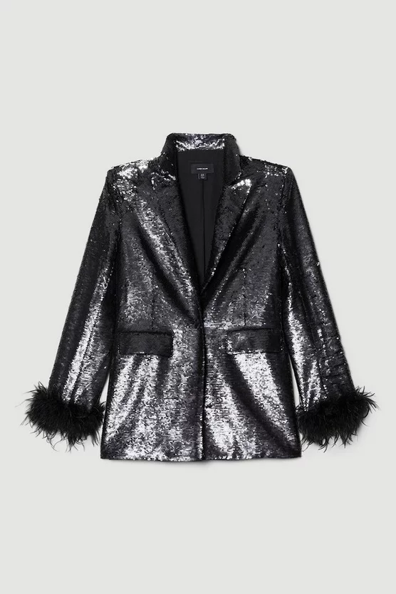 Deals 🤩 Karen Millen Feather & Sequin Tailored Single Breasted Jacket - black 🤩 7 Deals 🤩 Karen Millen Feather & Sequin Tailored Single Breasted Jacket - black 🤩 - Image 5