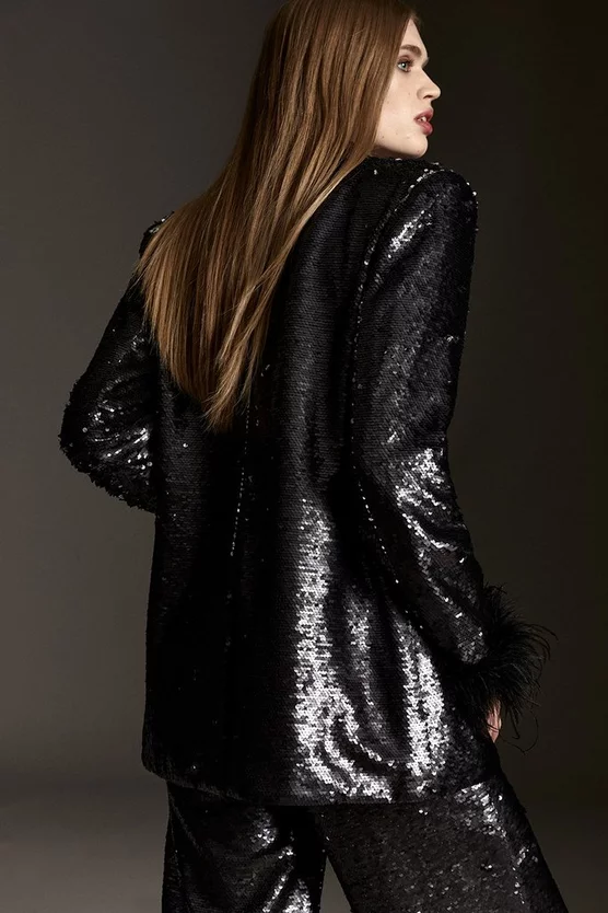 Deals 🤩 Karen Millen Feather & Sequin Tailored Single Breasted Jacket - black 🤩 8 Deals 🤩 Karen Millen Feather & Sequin Tailored Single Breasted Jacket - black 🤩 - Image 6