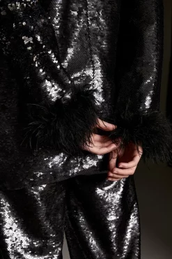 Deals 🤩 Karen Millen Feather & Sequin Tailored Single Breasted Jacket - black 🤩 16 Deals 🤩 Karen Millen Feather & Sequin Tailored Single Breasted Jacket - black 🤩 -Occasionwear Popular Store bkk06218 black xl 6