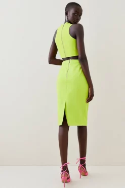 Cheapest 🧨 Karen Millen Wrap Waist Midi 👗 Dress 👍 -Occasionwear Popular Store bkk06236 lime xl 2