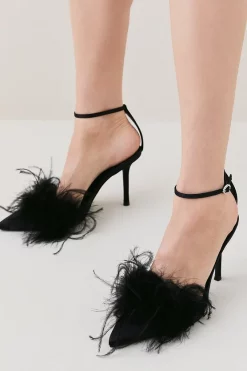 Brand new ✔️ Karen Millen Satin Closed Toe Feather Heel ⌛