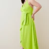 New 🌟 Karen Millen Plus Size Soft Tailored Waterfall Halter Midi 👗 Dress - lime 🥰 -Occasionwear Popular Store bkk06266 lime xl