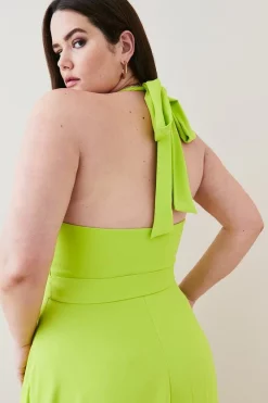New 🌟 Karen Millen Plus Size Soft Tailored Waterfall Halter Midi 👗 Dress - lime 🥰 -Occasionwear Popular Store bkk06266 lime xl 2