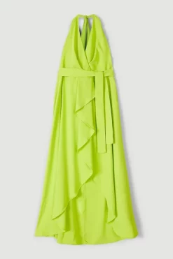 New 🌟 Karen Millen Plus Size Soft Tailored Waterfall Halter Midi 👗 Dress - lime 🥰 -Occasionwear Popular Store bkk06266 lime xl 3