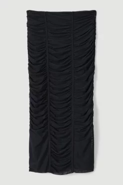 Hot Sale 🤩 Karen Millen Corset Detail Ruched Mesh Jersey Midi 👗 Skirt 🌟 -Occasionwear Popular Store bkk06280 black xl 3
