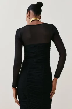 New 🌟 Karen Millen Corset Detail Ruched Mesh Jersey Top - black 🎁 10 New 🌟 Karen Millen Corset Detail Ruched Mesh Jersey Top - black 🎁 -Occasionwear Popular Store bkk06312 black xl 2