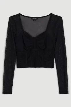 New 🌟 Karen Millen Corset Detail Ruched Mesh Jersey Top - black 🎁 11 New 🌟 Karen Millen Corset Detail Ruched Mesh Jersey Top - black 🎁 -Occasionwear Popular Store bkk06312 black xl 3