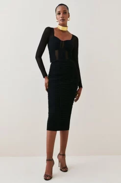 New 🌟 Karen Millen Corset Detail Ruched Mesh Jersey Top - black 🎁 12 New 🌟 Karen Millen Corset Detail Ruched Mesh Jersey Top - black 🎁 -Occasionwear Popular Store bkk06312 black xl 4