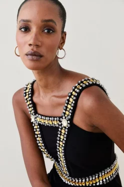 Cheapest 🔔 Karen Millen Embellished Halter Figure Form Mini 👗 Dress - black ❤️ -Occasionwear Popular Store bkk06324 black xl 1