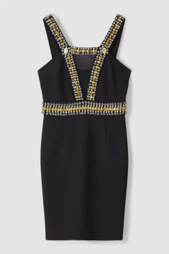Cheapest 🔔 Karen Millen Embellished Halter Figure Form Mini 👗 Dress - black ❤️ -Occasionwear Popular Store bkk06324 black xl 3