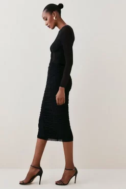 Cheapest 🎉 Karen Millen Corset Detail Ruched Mesh Jersey Cropped Top - black 👍 -Occasionwear Popular Store bkk06331 black xl 4