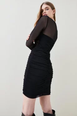 Best deal 🥰 Karen Millen Corset Detail Ruched Mesh Jersey Mini 👗 Dress - black 🥰 -Occasionwear Popular Store bkk06332 black xl 2
