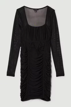 Best deal 🥰 Karen Millen Corset Detail Ruched Mesh Jersey Mini 👗 Dress - black 🥰 -Occasionwear Popular Store bkk06332 black xl 3