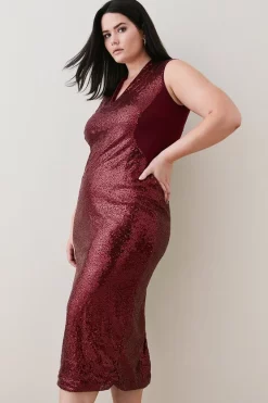 Hot Sale ๐คฉ Karen Millen Plus Size Sequin Midi ๐ Dress - merlot ๐