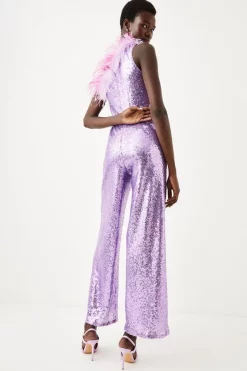 Flash Sale 🤩 Karen Millen Sequin And Feather One Shoulder Jumpsuit - pink 🧨 -Occasionwear Popular Store bkk06380 pink xl 5