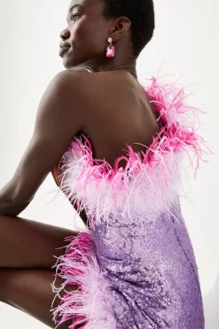 Best deal 🔥 Karen Millen Sequin And Feather One Shoulder Mini 👗 Dress - pink 😉 -Occasionwear Popular Store bkk06382 pink xl 4