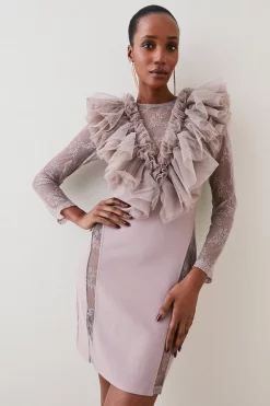 Cheap ⌛ Karen Millen Tulle Lace Jersey Mini 👗 Dress - neutral 🥰