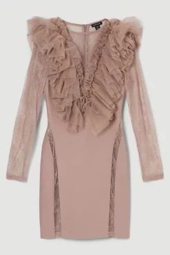 Cheap ⌛ Karen Millen Tulle Lace Jersey Mini 👗 Dress - neutral 🥰 -Occasionwear Popular Store bkk06385 neutral xl 3