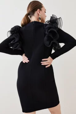 Top 10 🎁 Karen Millen Plus Size Organza Frill Jersey Mini 👗 Dress - black 🔔 -Occasionwear Popular Store bkk06400 black xl 2