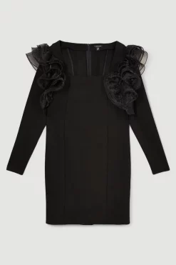 Top 10 🎁 Karen Millen Plus Size Organza Frill Jersey Mini 👗 Dress - black 🔔 -Occasionwear Popular Store bkk06400 black xl 3