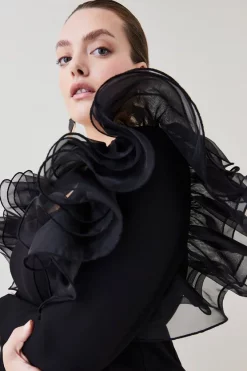 Top 10 🎁 Karen Millen Plus Size Organza Frill Jersey Mini 👗 Dress - black 🔔 -Occasionwear Popular Store bkk06400 black xl 4