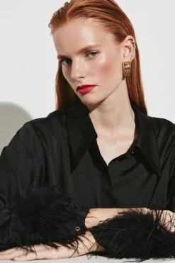 Best reviews of 😉 Karen Millen Feather Cuff Satin Woven 👚 Shirt - black 🎁 -Occasionwear Popular Store bkk06427 black xl 4