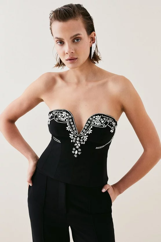 Cheap ๐ Karen Millen Crystal Embellished Cady Bustier ๐ 3 Cheap ๐ Karen Millen Crystal Embellished Cady Bustier ๐