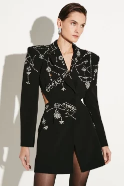 Coupon 🧨 Karen Millen Crystal Embellished Cady Blazer 👗 Dress 😍 -Occasionwear Popular Store bkk06448 black xl 2