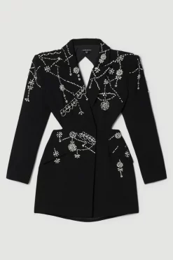 Coupon 🧨 Karen Millen Crystal Embellished Cady Blazer 👗 Dress 😍 -Occasionwear Popular Store bkk06448 black xl 3