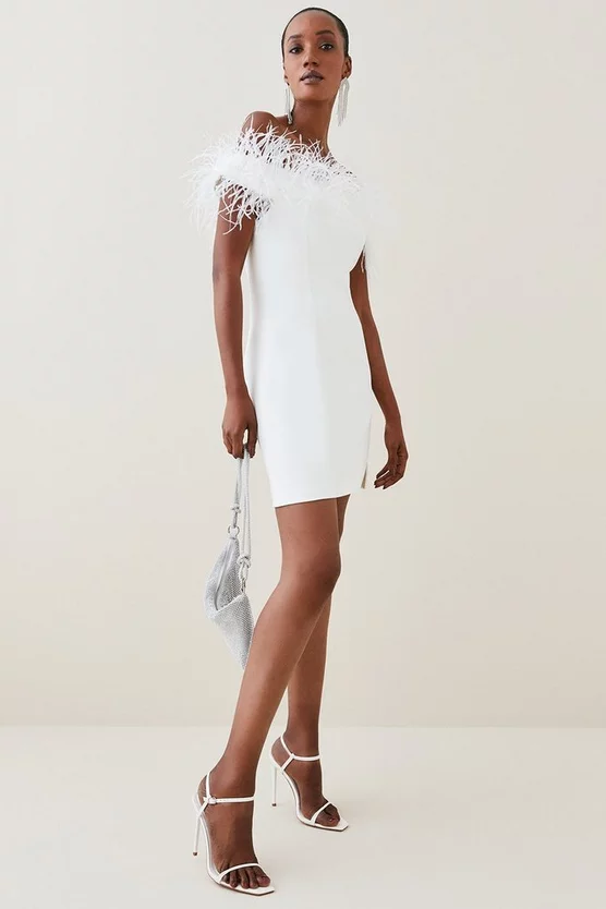 Best Sale ๐ Karen Millen Structured Crepe Feather Bardot Mini ๐ Dress โ๏ธ 3 Best Sale ๐ Karen Millen Structured Crepe Feather Bardot Mini ๐ Dress โ๏ธ