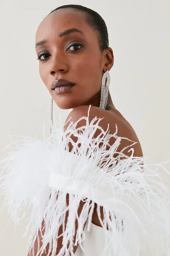 Best Sale ๐ Karen Millen Structured Crepe Feather Bardot Mini ๐ Dress โ๏ธ 4 Best Sale ๐ Karen Millen Structured Crepe Feather Bardot Mini ๐ Dress โ๏ธ - Image 2