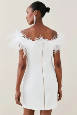 Best Sale ๐ Karen Millen Structured Crepe Feather Bardot Mini ๐ Dress โ๏ธ 10 Best Sale ๐ Karen Millen Structured Crepe Feather Bardot Mini ๐ Dress โ๏ธ -Occasionwear Popular Store bkk06462 ivory xl 2