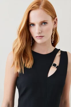 Cheapest 😀 Karen Millen Compact Stretch Chain Detail Pencil Midi 👗 Dress 👍 -Occasionwear Popular Store bkk06492 black xl 1