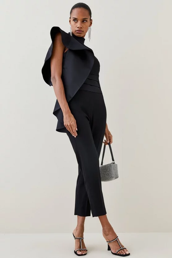 New 🤩 Karen Millen Satin Back Crepe Ruffle Sleeve Jumpsuit ✨ 3 New 🤩 Karen Millen Satin Back Crepe Ruffle Sleeve Jumpsuit ✨
