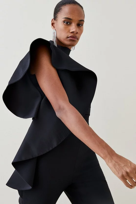 New 🤩 Karen Millen Satin Back Crepe Ruffle Sleeve Jumpsuit ✨ 4 New 🤩 Karen Millen Satin Back Crepe Ruffle Sleeve Jumpsuit ✨ - Image 2