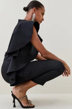 New 🤩 Karen Millen Satin Back Crepe Ruffle Sleeve Jumpsuit ✨ 12 New 🤩 Karen Millen Satin Back Crepe Ruffle Sleeve Jumpsuit ✨ -Occasionwear Popular Store bkk06517 black xl 4