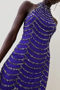 Brand new 🛒 Karen Millen Draped Beaded High Neck Mini 👗 Dress - electric blue 😍 -Occasionwear Popular Store bkk06522 electric20blue xl 4