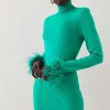 Wholesale 👏 Karen Millen Petite Feather Trim Knit Fitted Mini 👗 Dress - green 🔔 2 Wholesale 👏 Karen Millen Petite Feather Trim Knit Fitted Mini 👗 Dress - green 🔔 -Occasionwear Popular Store bkk06528 green xl