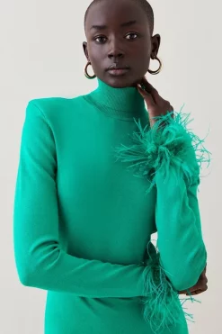 Wholesale 👏 Karen Millen Petite Feather Trim Knit Fitted Mini 👗 Dress - green 🔔 -Occasionwear Popular Store bkk06528 green xl 1