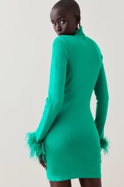 Wholesale 👏 Karen Millen Petite Feather Trim Knit Fitted Mini 👗 Dress - green 🔔 -Occasionwear Popular Store bkk06528 green xl 2