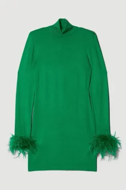 Wholesale 👏 Karen Millen Petite Feather Trim Knit Fitted Mini 👗 Dress - green 🔔 -Occasionwear Popular Store bkk06528 green xl 5