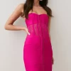 Flash Sale ⌛ Karen Millen Petite Knitted Bandage Corset Mini 👗 Dress - fuchsia 🧨 -Occasionwear Popular Store bkk06534 fuchsia xl