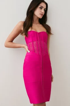 Flash Sale ⌛ Karen Millen Petite Knitted Bandage Corset Mini 👗 Dress - fuchsia 🧨