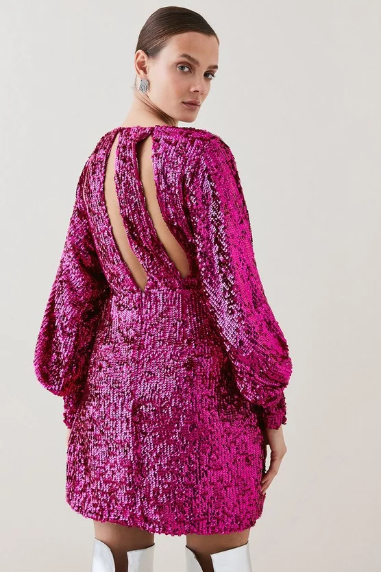 Best deal ❤️ Karen Millen Sequin Crystal Embellished Woven Mini 👗 Dress - hot pink ❤️ 6 Best deal ❤️ Karen Millen Sequin Crystal Embellished Woven Mini 👗 Dress - hot pink ❤️ - Image 4