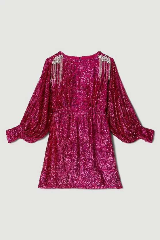 Best deal ❤️ Karen Millen Sequin Crystal Embellished Woven Mini 👗 Dress - hot pink ❤️ 7 Best deal ❤️ Karen Millen Sequin Crystal Embellished Woven Mini 👗 Dress - hot pink ❤️ - Image 5