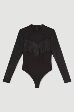 Budget ๐งจ Karen Millen Fringe Trim Mesh Detail Ponte Body - black ๐งจ 12 Budget ๐งจ Karen Millen Fringe Trim Mesh Detail Ponte Body - black ๐งจ -Occasionwear Popular Store bkk06579 black xl 3