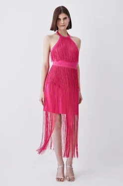 Best deal 👍 Karen Millen Fringed Ponte Detail Halter Neck Mini 👗 Dress ⭐